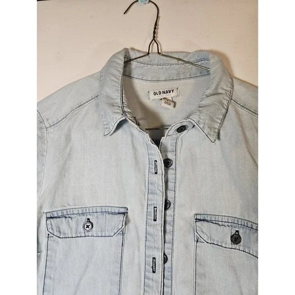 Lot Of 2 Old Navy Lightweight Denim Blue Long Sleeve Button Shirt Women's Small - Picture 11 of 16